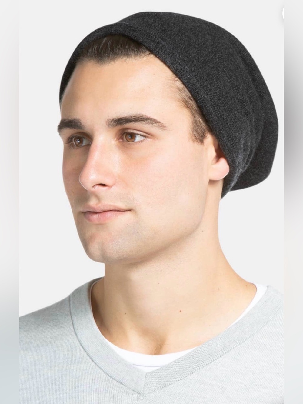 Fishers Finery 100% Cashmere Slouchy Beanie Hat Charcoal Grey